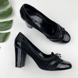 Naturalizer Hailee Oxford Pumps Black Heels Brogue Wingtip Shoes Women's 9W Wide